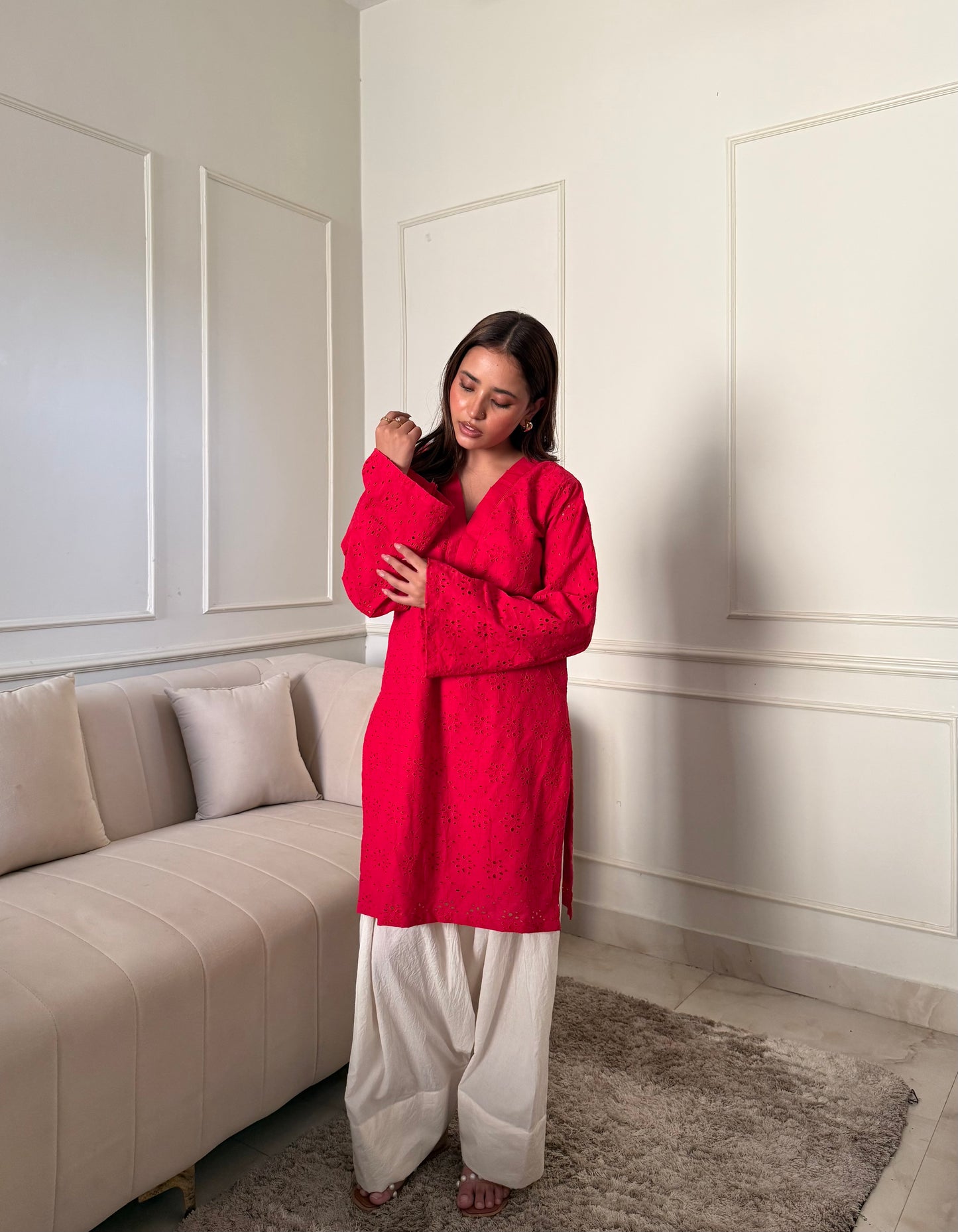 Delicate hakoba kurti with farshi salwar