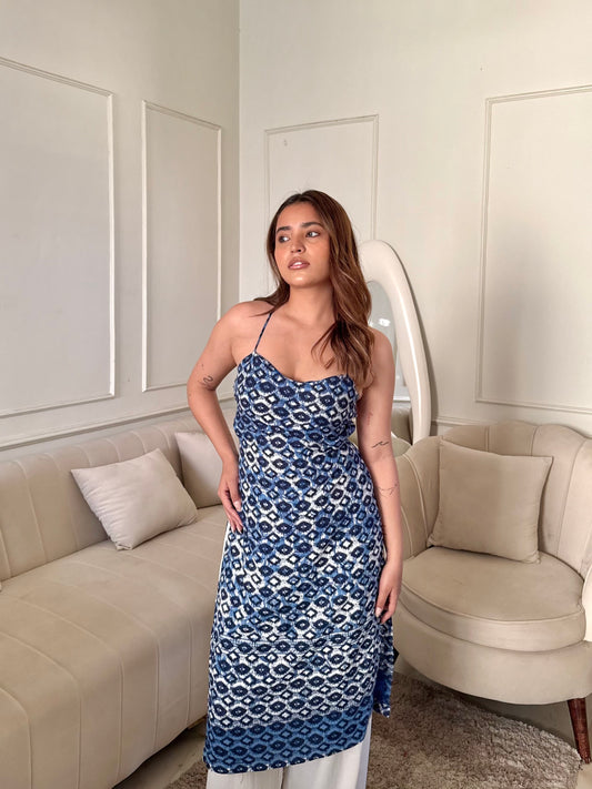 Backless printed long kurti