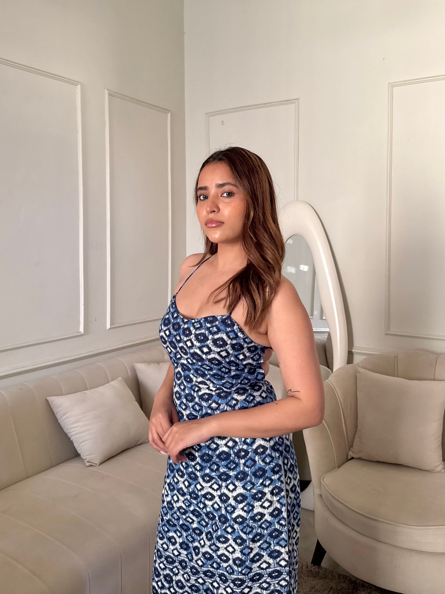 Backless printed long kurti