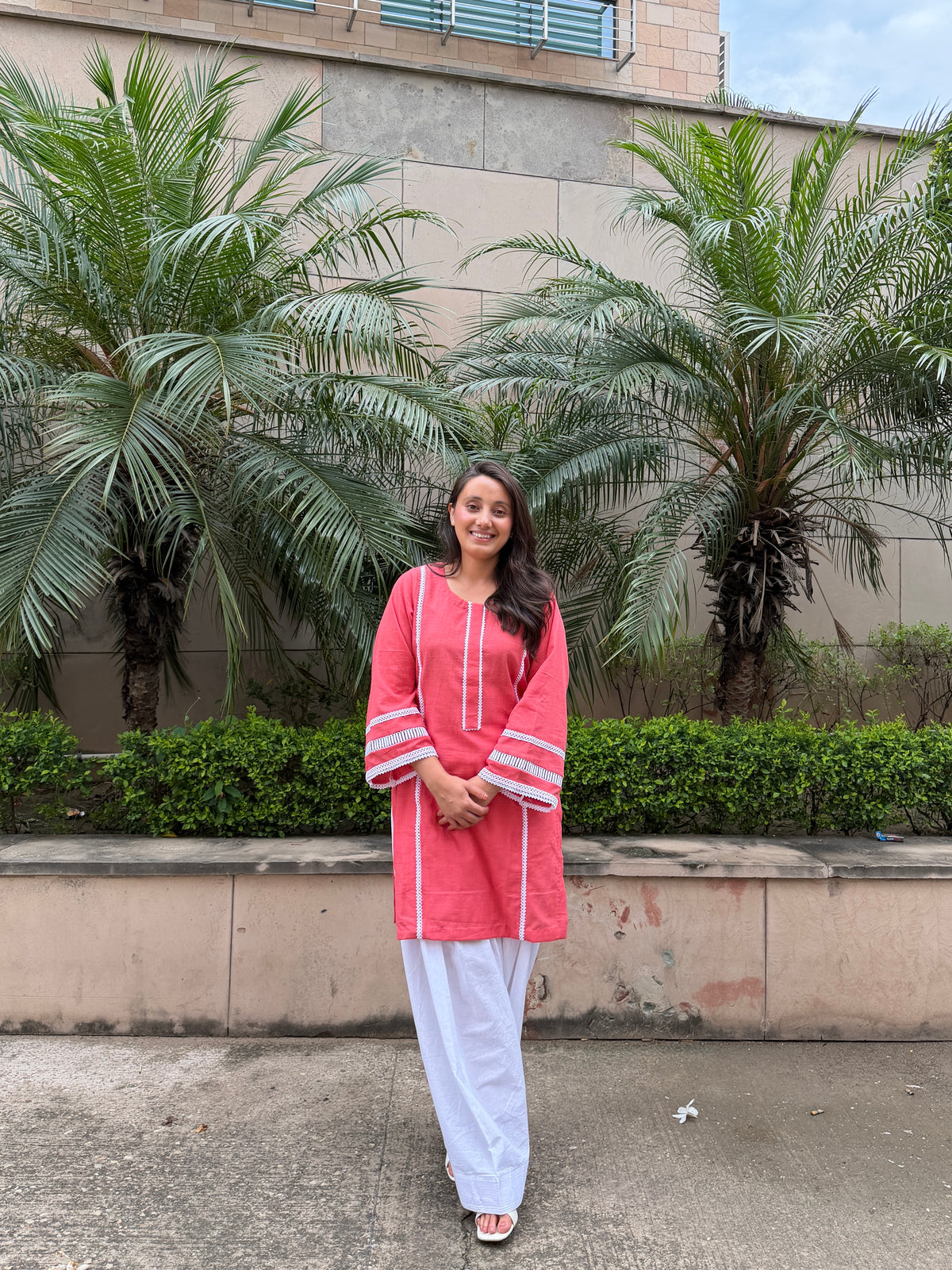 Peach cotton kurta suit set