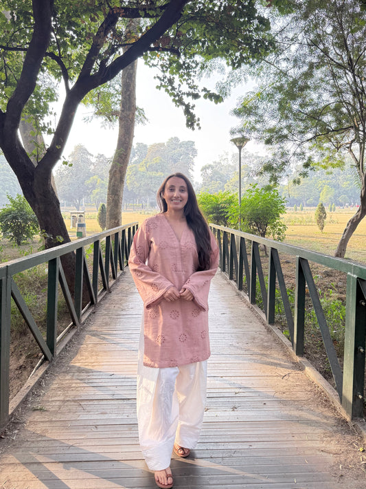 Delicate hakoba kurti with farshi salwar