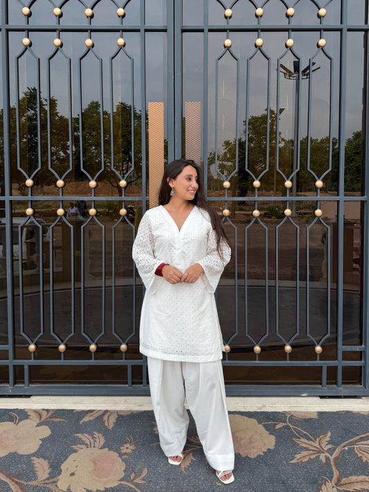 White hakoba Kurta with Farshi Salwar Set