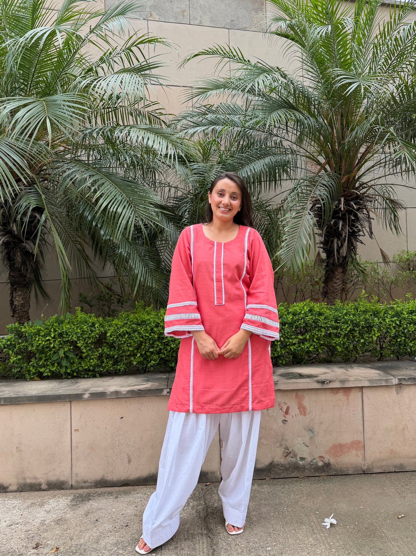Peach cotton kurta suit set