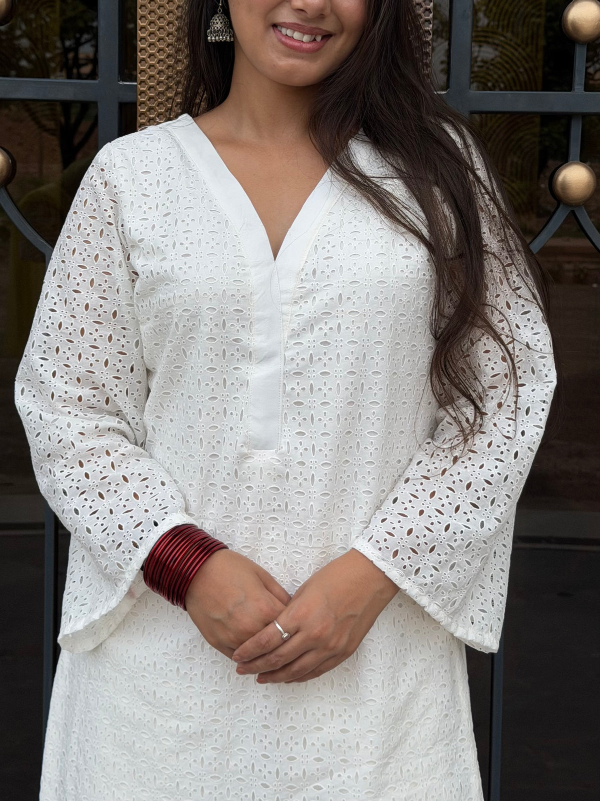 White hakoba Kurta with Farshi Salwar Set