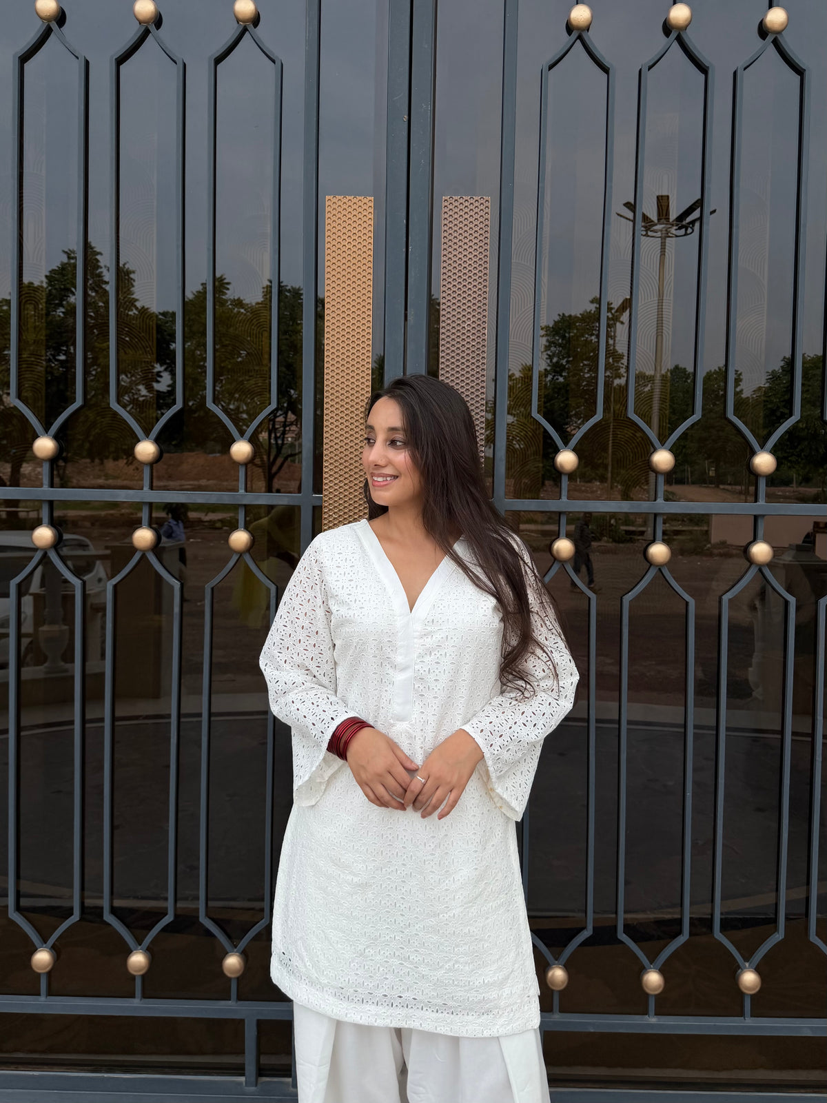 White hakoba Kurta with Farshi Salwar Set