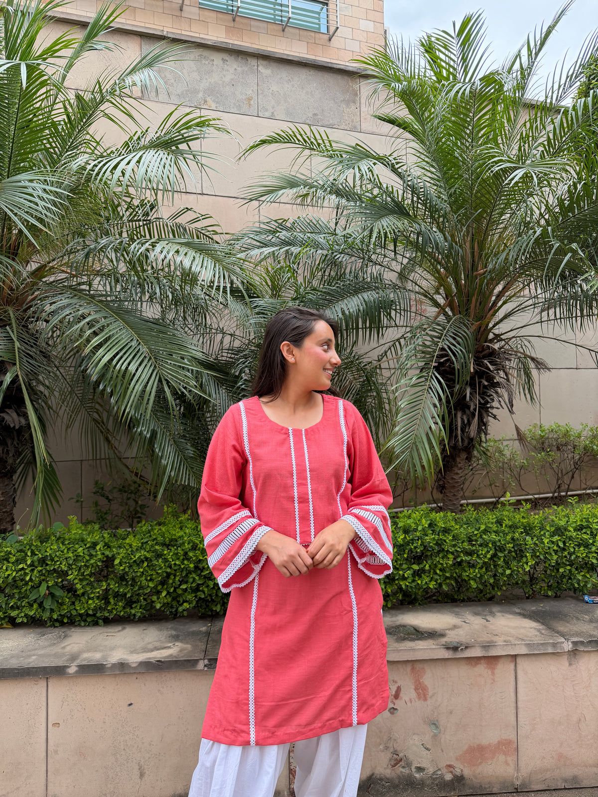 Peach cotton kurta suit set