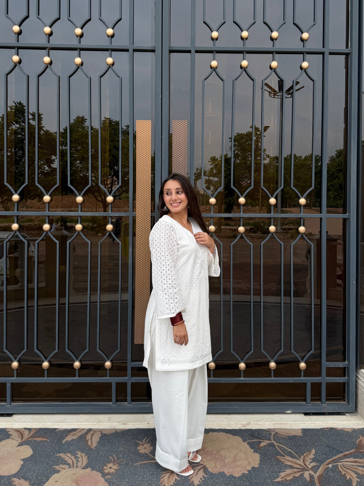 White hakoba Kurta with Farshi Salwar Set