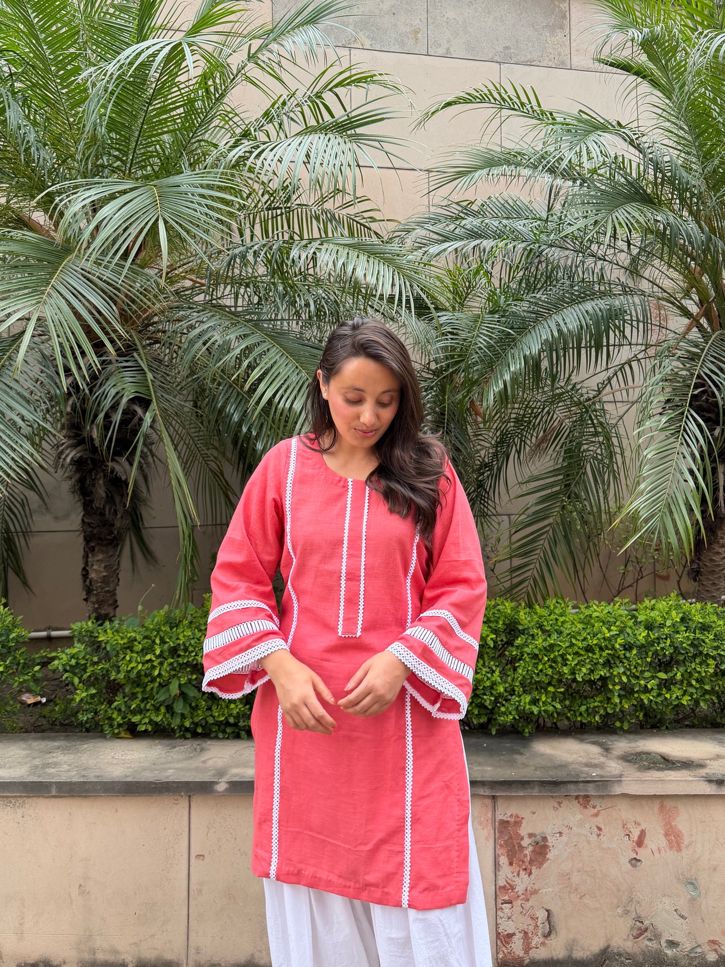 Peach cotton kurta suit set