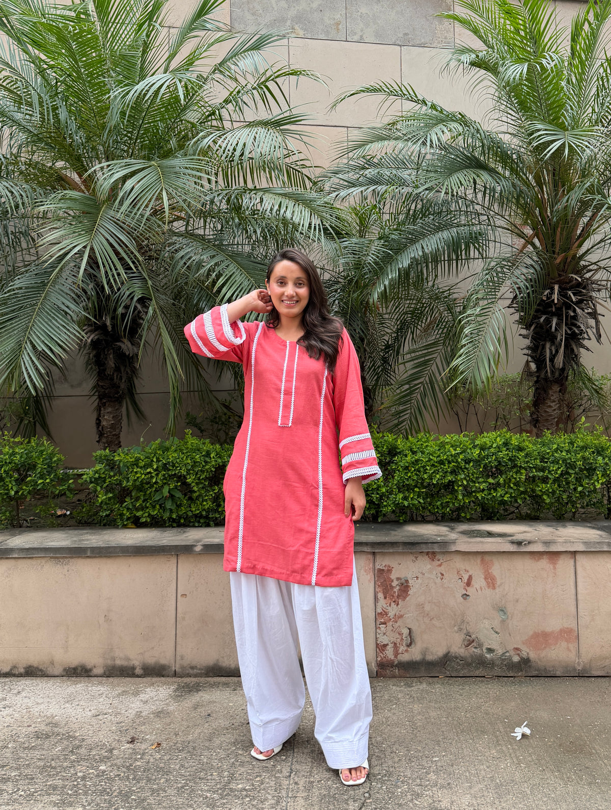 Peach cotton kurta suit set