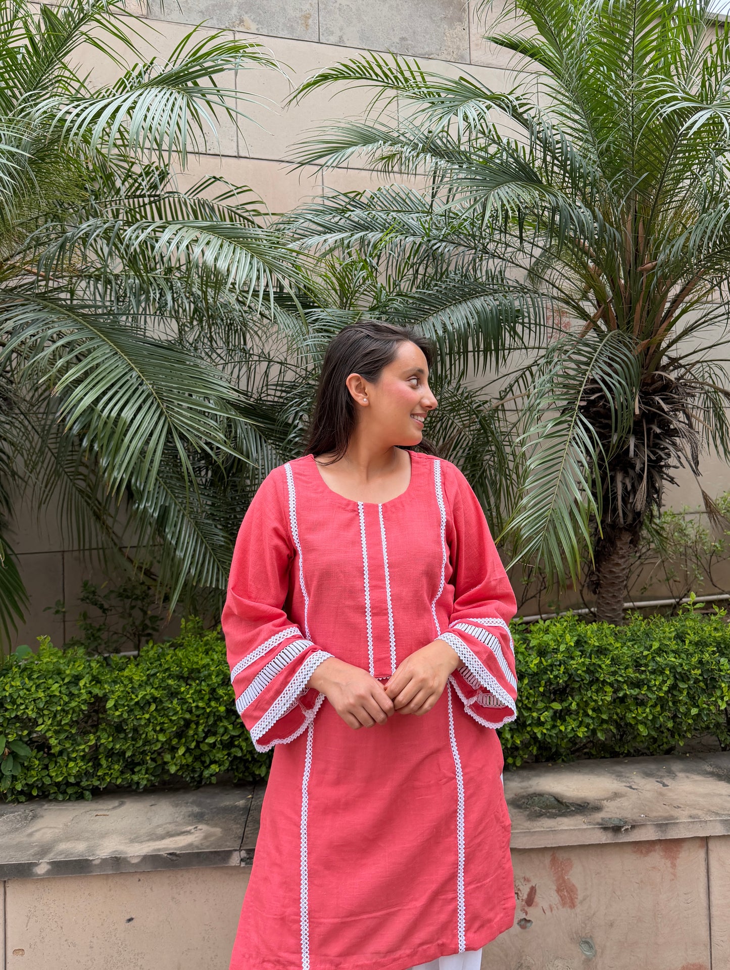 Peach cotton kurta suit set