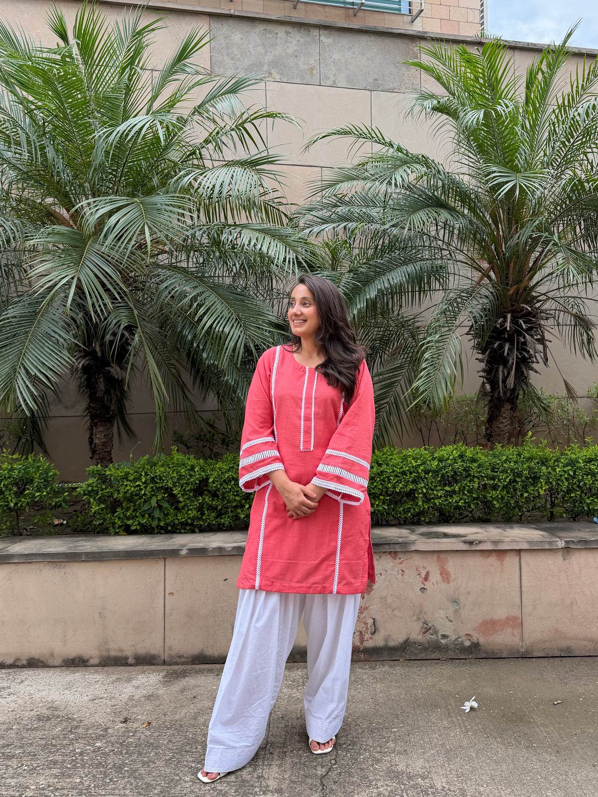 Peach cotton kurta suit set